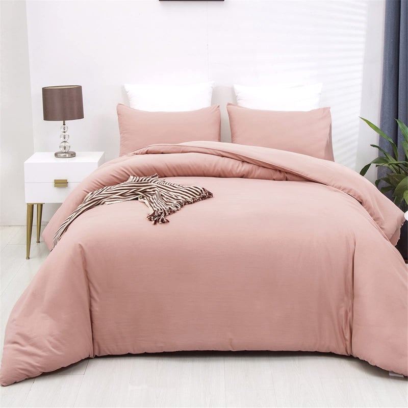 Cottonight Pink Comforter Set Queen Women Girls Blush Pink Bedding Set Full Quilts Blanket Solid Color Dusty Rose Comforter Set - Image 3